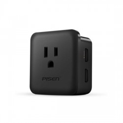 PISEN Portable AC Outlet Mini Power Strip with 2.4A 2xUSB Ports 12W Mini Socket Black