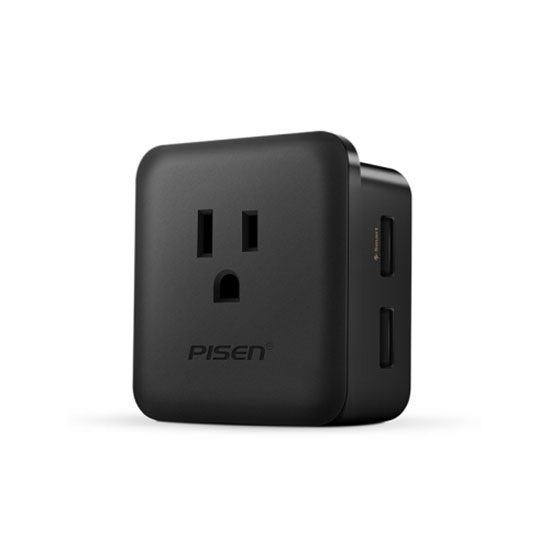 PISEN Portable AC Outlet Mini Power Strip with 2.4A 2xUSB Ports 12W Mini Socket Black
