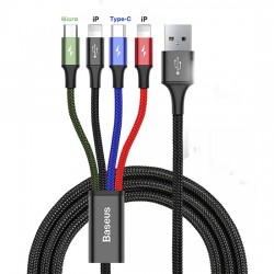 Baseus Fast 4-in-1 Cable For iphone(2)+Type-C+Micro 3.5A 1.2M usb data line cable
